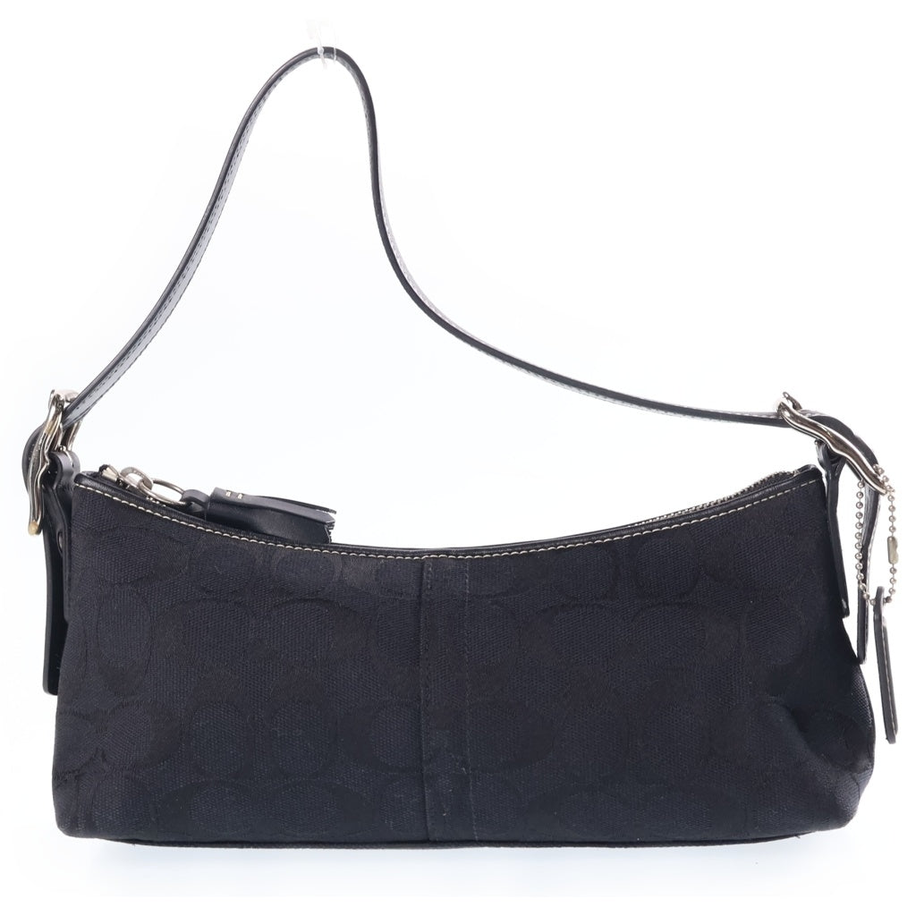 COACH(コーチ) シグネチャー ワンショルダーバッグ ミニバッグ ブラック レザー×キャンバス 8K01 シルバー金具 レディース