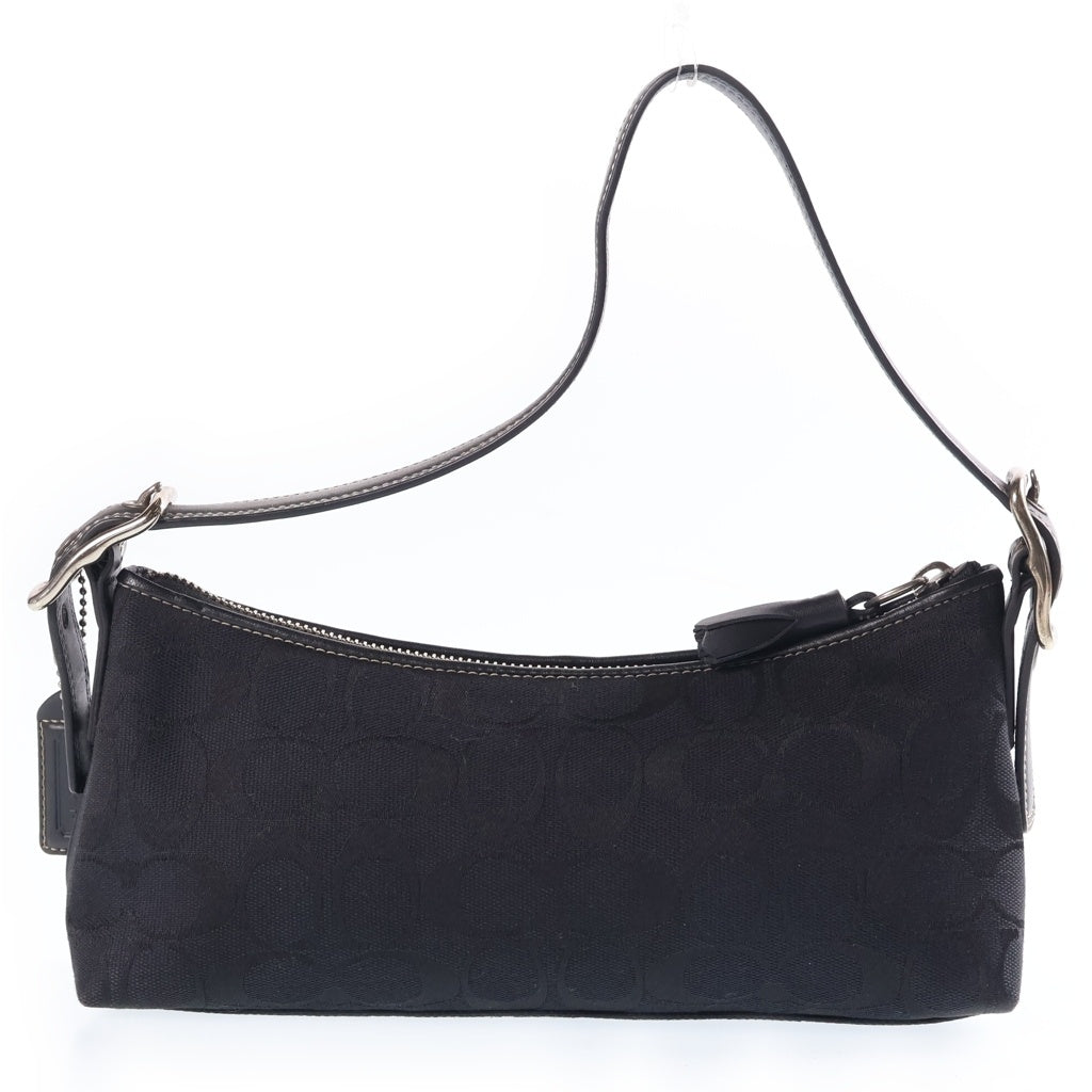 COACH(コーチ) シグネチャー ワンショルダーバッグ ミニバッグ ブラック レザー×キャンバス 8K01 シルバー金具 レディース