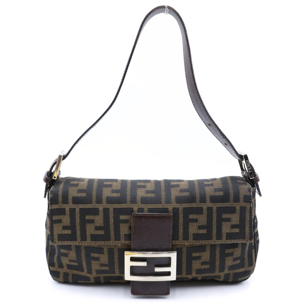 FENDI(フェンディ) ズッカ柄 マンマバケット ワンショルダーバッグ ブラウン レザー×キャンバス 33492 シルバー金具 レディース