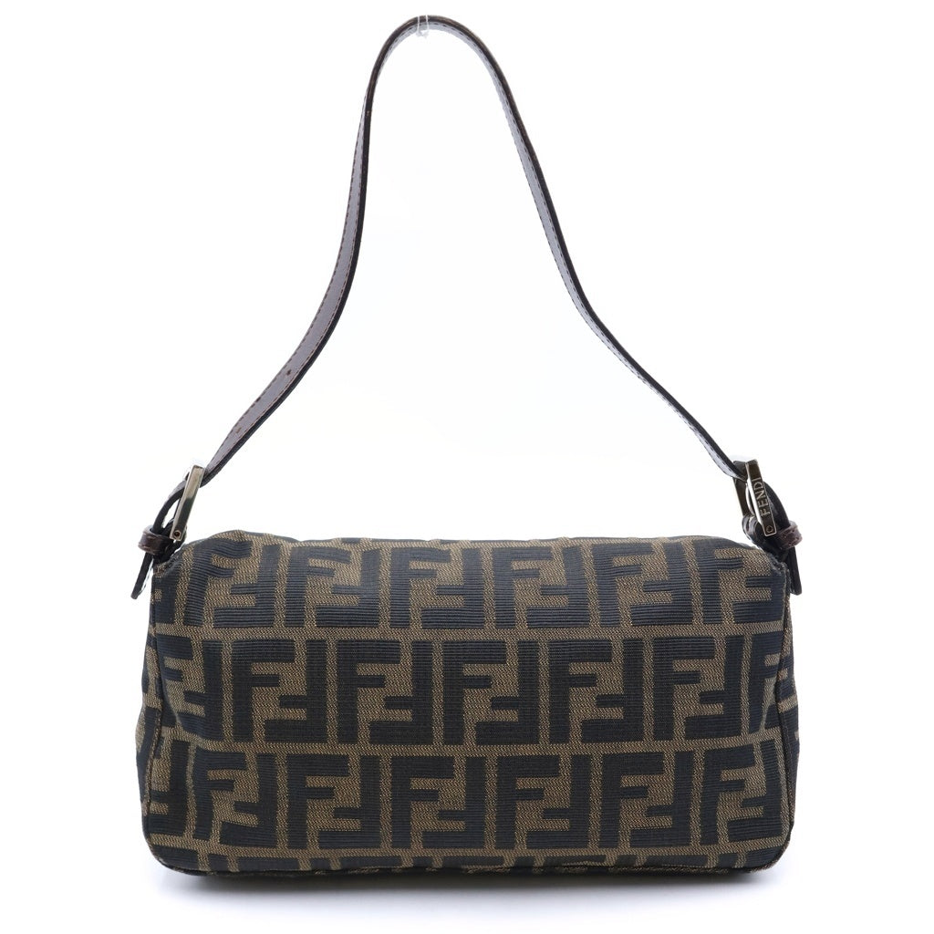 FENDI(フェンディ) ズッカ柄 マンマバケット ワンショルダーバッグ ブラウン レザー×キャンバス 33492 シルバー金具 レディース