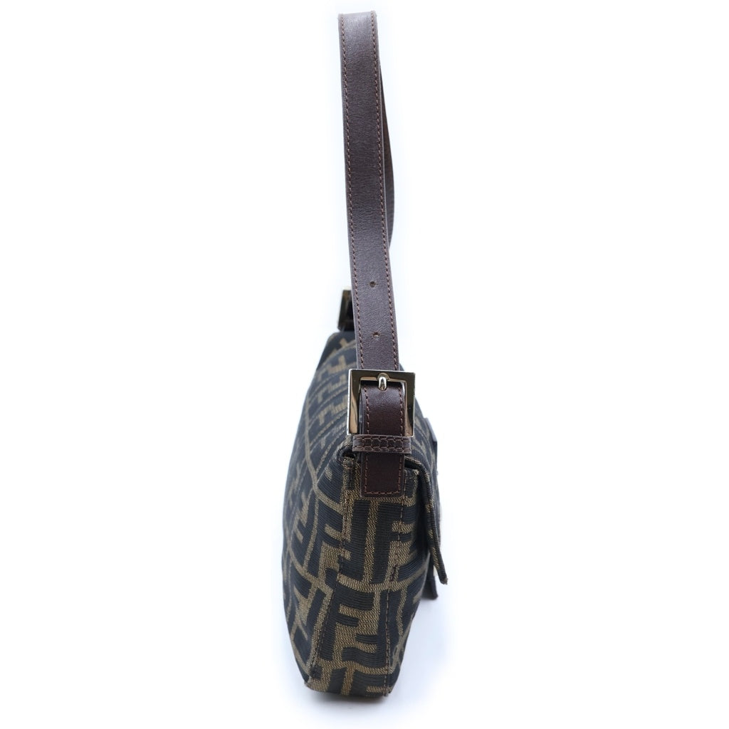 FENDI(フェンディ) ズッカ柄 マンマバケット ワンショルダーバッグ ブラウン レザー×キャンバス 33492 シルバー金具 レディース
