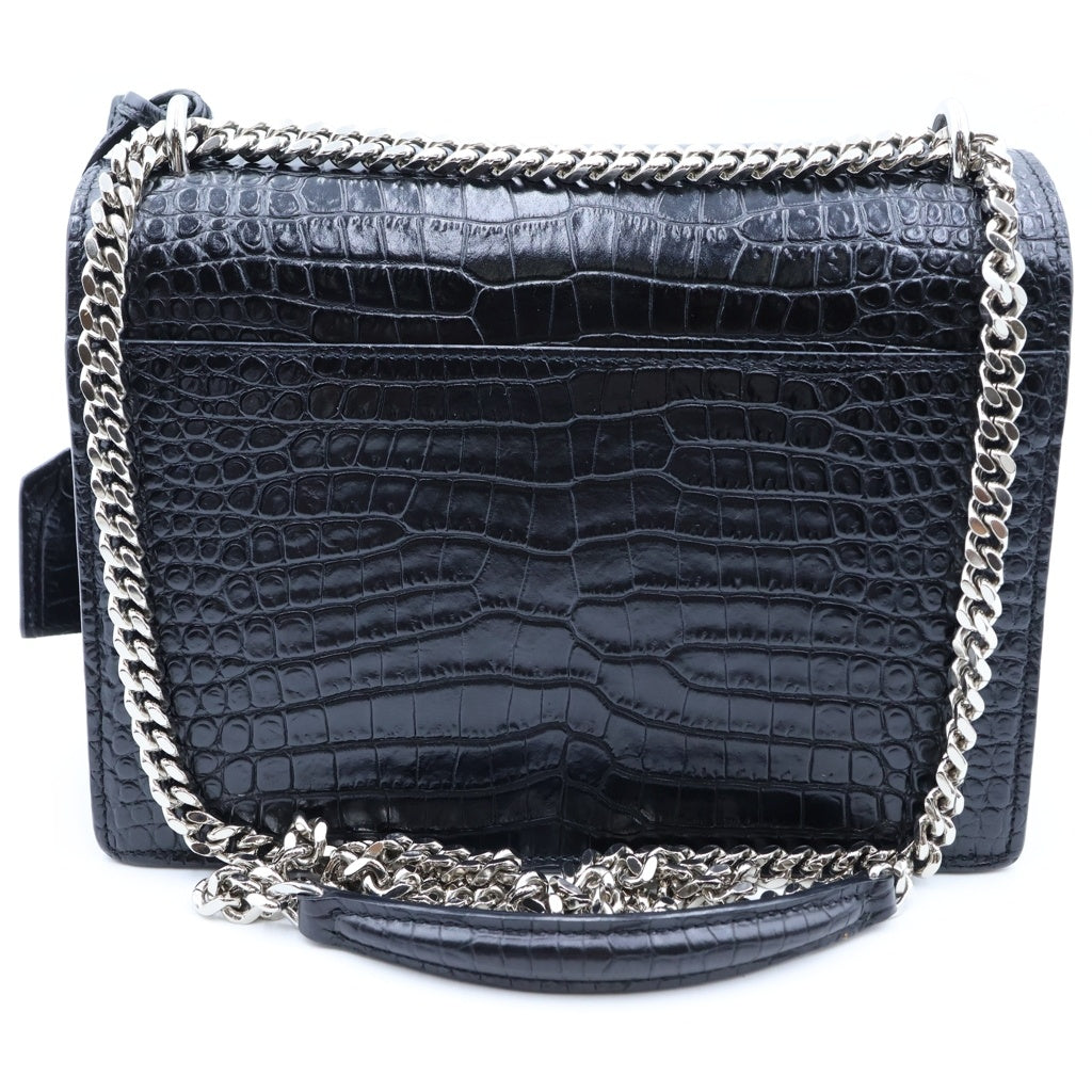 SAINT LAURENT PARIS(サンローランパリ) サンセット ミディアム チェーンショルダーバッグ ブラック 型押しクロコ レザー 442906 シルバー金具 レディース