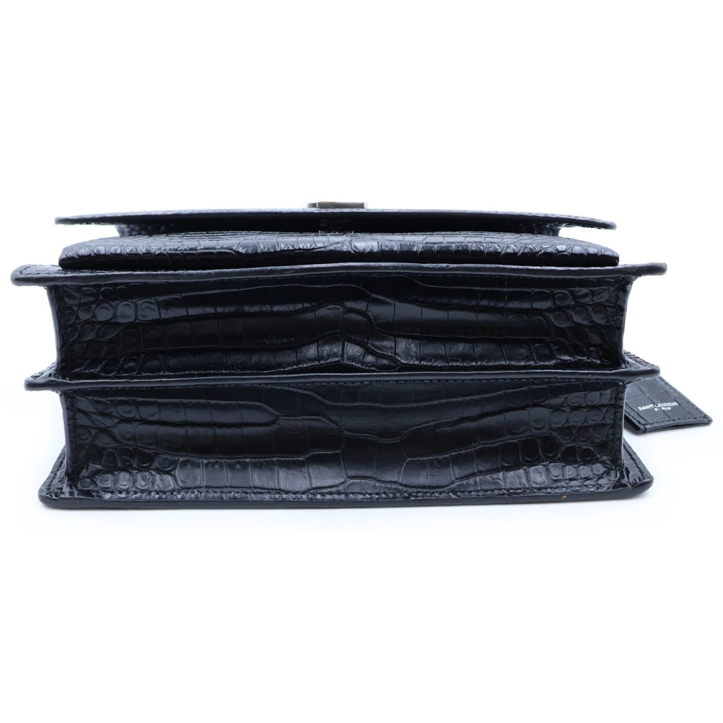 SAINT LAURENT PARIS(サンローランパリ) サンセット ミディアム チェーンショルダーバッグ ブラック 型押しクロコ レザー 442906 シルバー金具 レディース