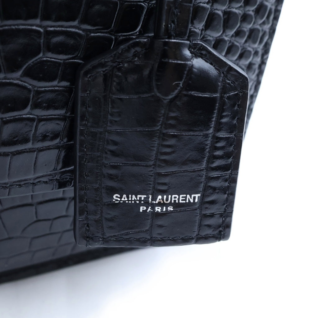 SAINT LAURENT PARIS(サンローランパリ) サンセット ミディアム チェーンショルダーバッグ ブラック 型押しクロコ レザー 442906 シルバー金具 レディース