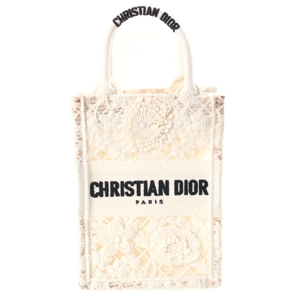 Christian Dior(クリスチャンディオール) ブックトート ミニ ハンドバック 2wayショルダー バーティカル キャンバス ホワイト レディース