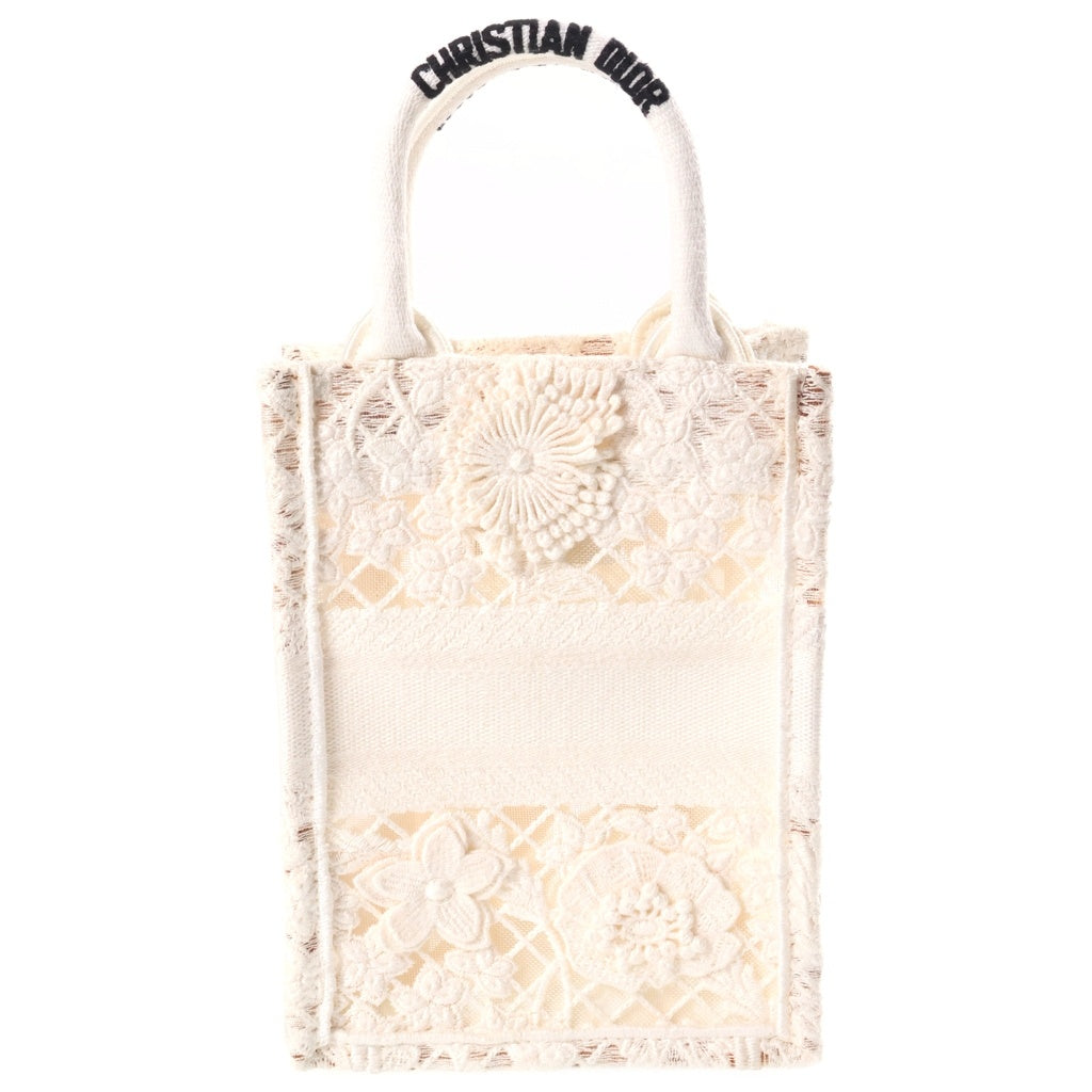 Christian Dior(クリスチャンディオール) ブックトート ミニ ハンドバック 2wayショルダー バーティカル キャンバス ホワイト レディース