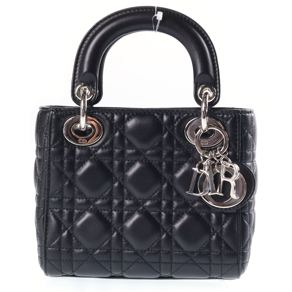 Christian Dior(クリスチャンディオール) レディディオール ミニ カナージュ ハンドバッグ シルバー金具 レザー ブラック レディース