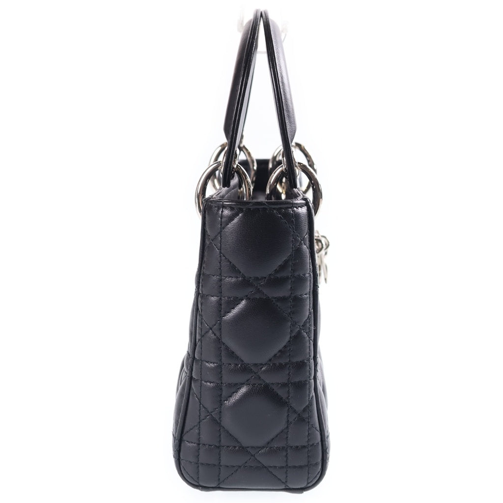 Christian Dior(クリスチャンディオール) レディディオール ミニ カナージュ ハンドバッグ シルバー金具 レザー ブラック レディース