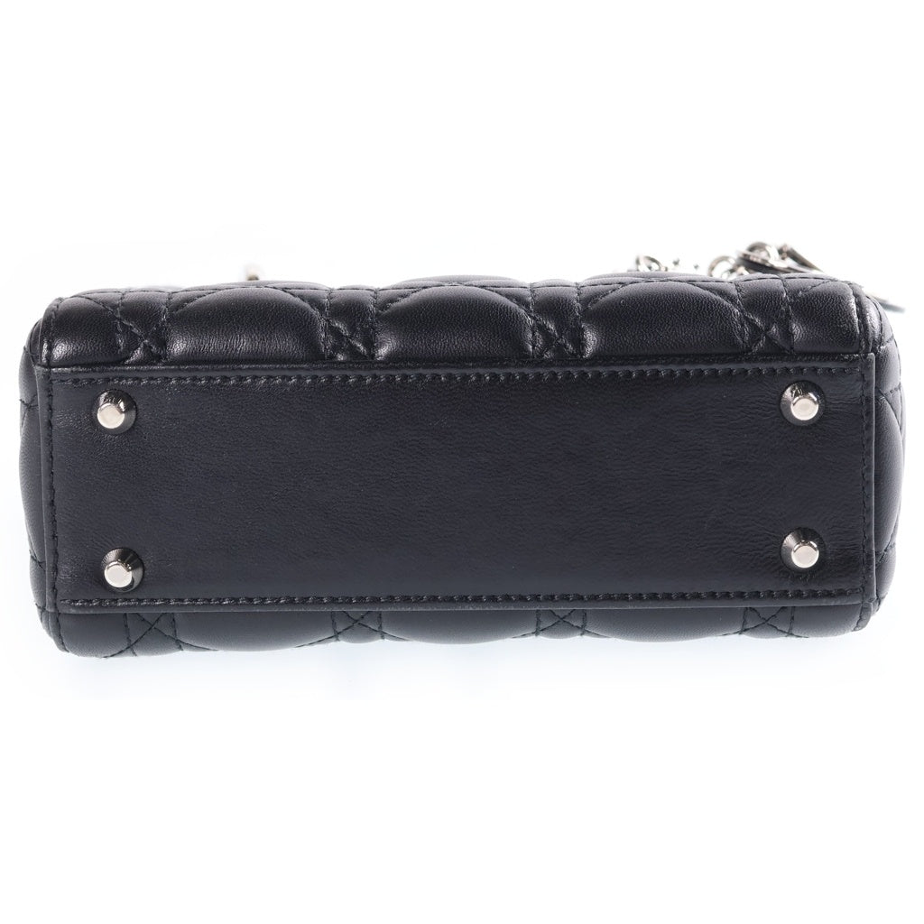 Christian Dior(クリスチャンディオール) レディディオール ミニ カナージュ ハンドバッグ シルバー金具 レザー ブラック レディース