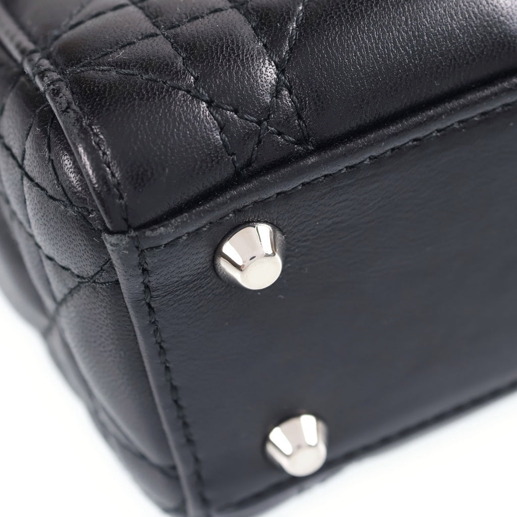 Christian Dior(クリスチャンディオール) レディディオール ミニ カナージュ ハンドバッグ シルバー金具 レザー ブラック レディース