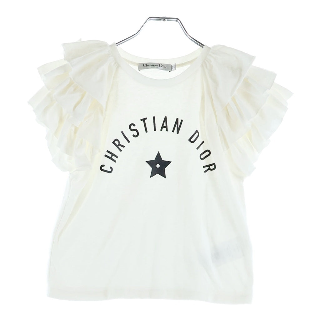Christian Dior(クリスチャンディオール) ロゴ フリルTシャツ ホワイト コットン 323T43A4416 レディース