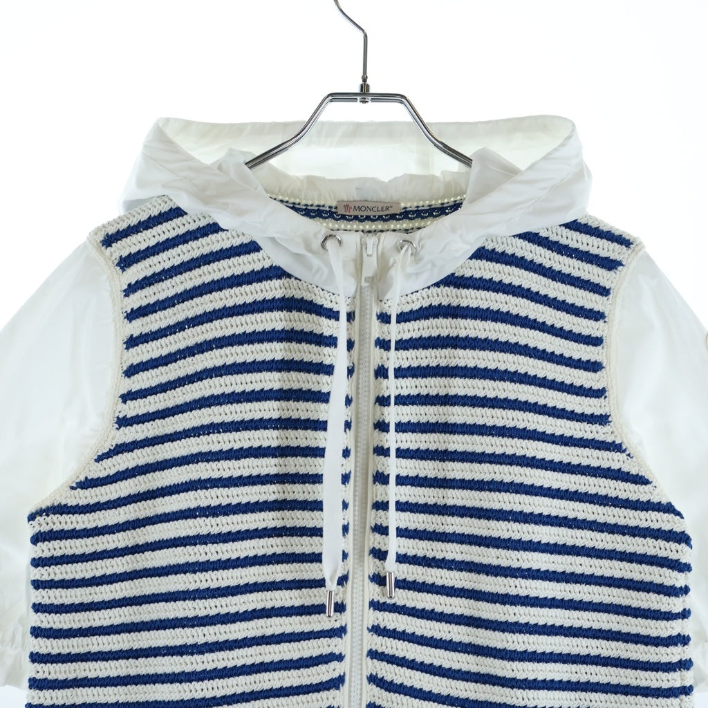 MONCLER(モンクレール) CARDIGAN TRICOT ニット半袖パーカー ブルー/ホワイト コットン 9B00032 レディース