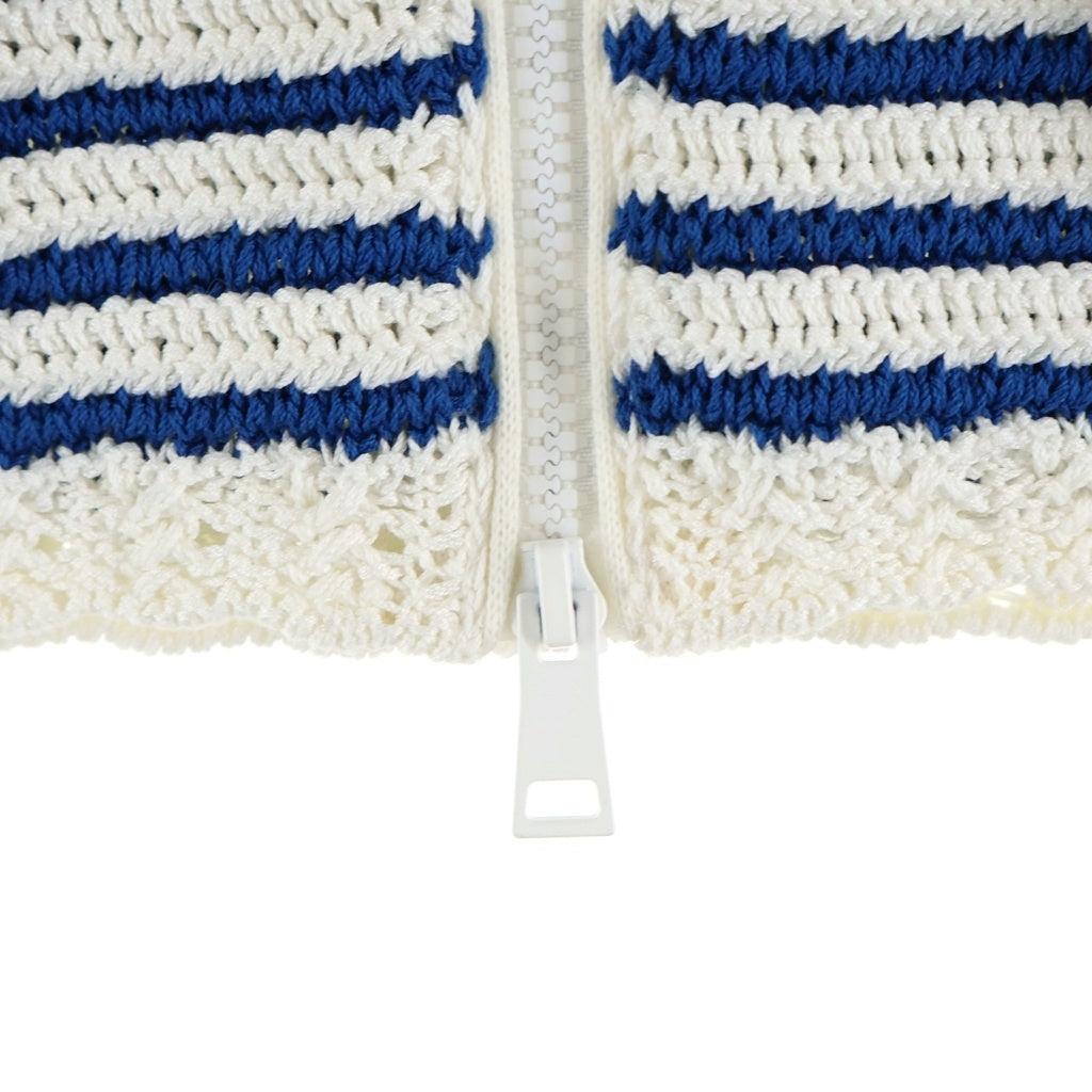 MONCLER(モンクレール) CARDIGAN TRICOT ニット半袖パーカー ブルー/ホワイト コットン 9B00032 レディース