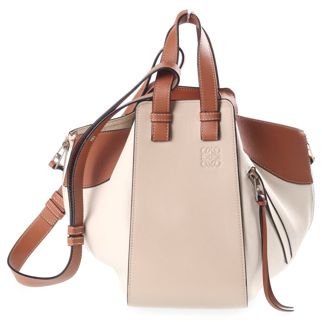 LOEWE(ロエベ) ハンモック ミディアム バイカラー ショルダーバッグ ブラウン×アイボリー レザー シルバー金具 レディース