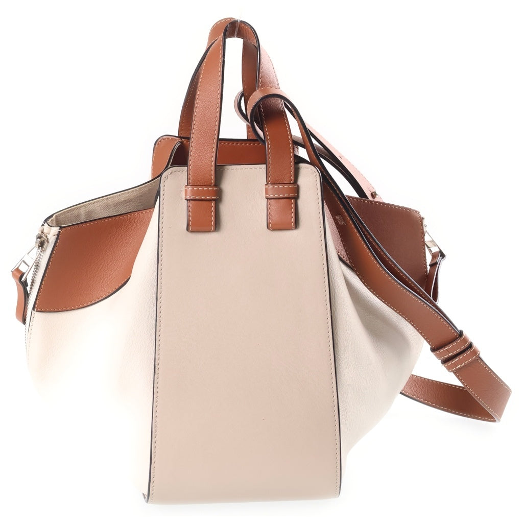 LOEWE(ロエベ) ハンモック ミディアム バイカラー ショルダーバッグ ブラウン×アイボリー レザー シルバー金具 レディース