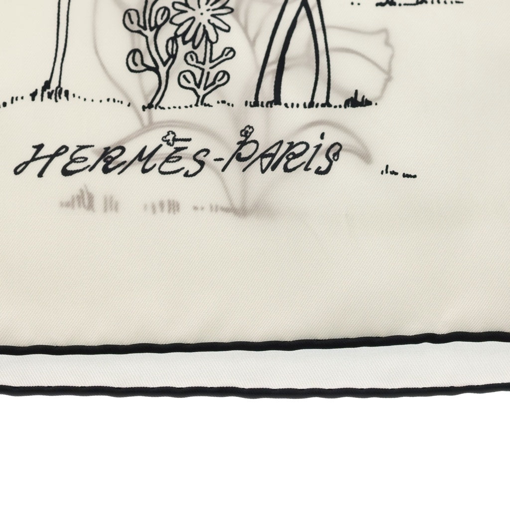 HERMES(エルメス) カレ90 Le Pommier Sellier ル・ポミエ・セリエ スカーフ シルク ホワイト/ブラック レディース