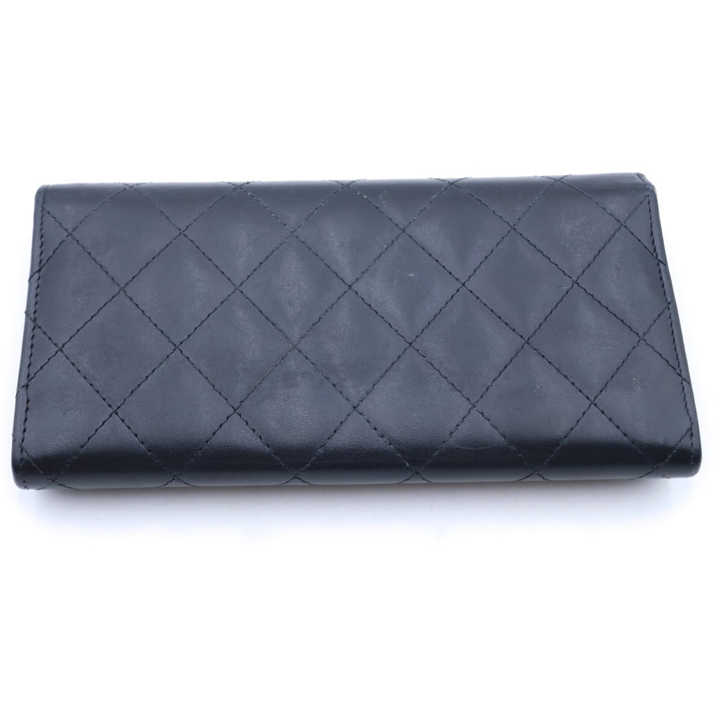 CHANEL(シャネル) カンボンライン ココマーク ロングウォレット カードケース 二つ折り長財布 ブラック ラムスキン 15番台