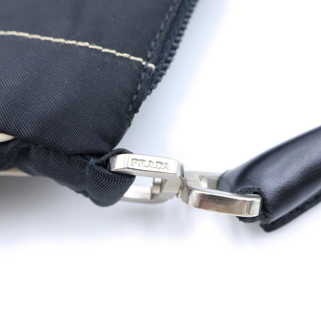 PRADA(プラダ) レザーフラワー ワンショルダーバッグ ブラック ナイロン×レザー B11035 シルバー金具 レディース