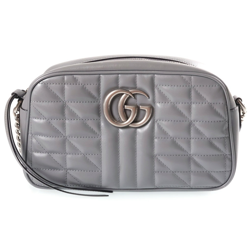 GUCCI(グッチ) GGマーモント ショルダーバッグ チェーンバッグ グレー レザー 447632 シルバー金具 レディース