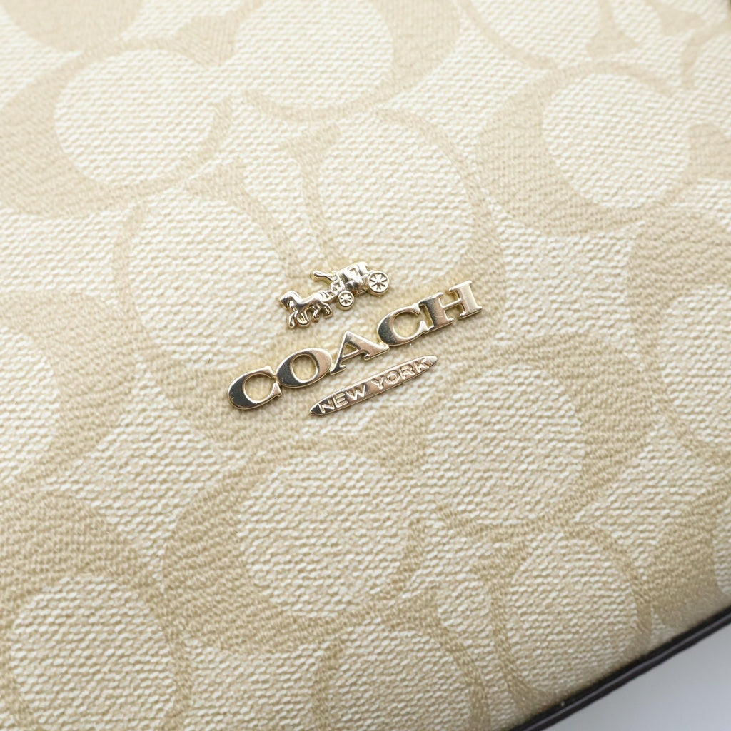 COACH(コーチ) フラワープリント シグネチャー トートバッグ ハンドバッグ ベージュ×ホワイト レザー×PVC ゴールド金具 レディース