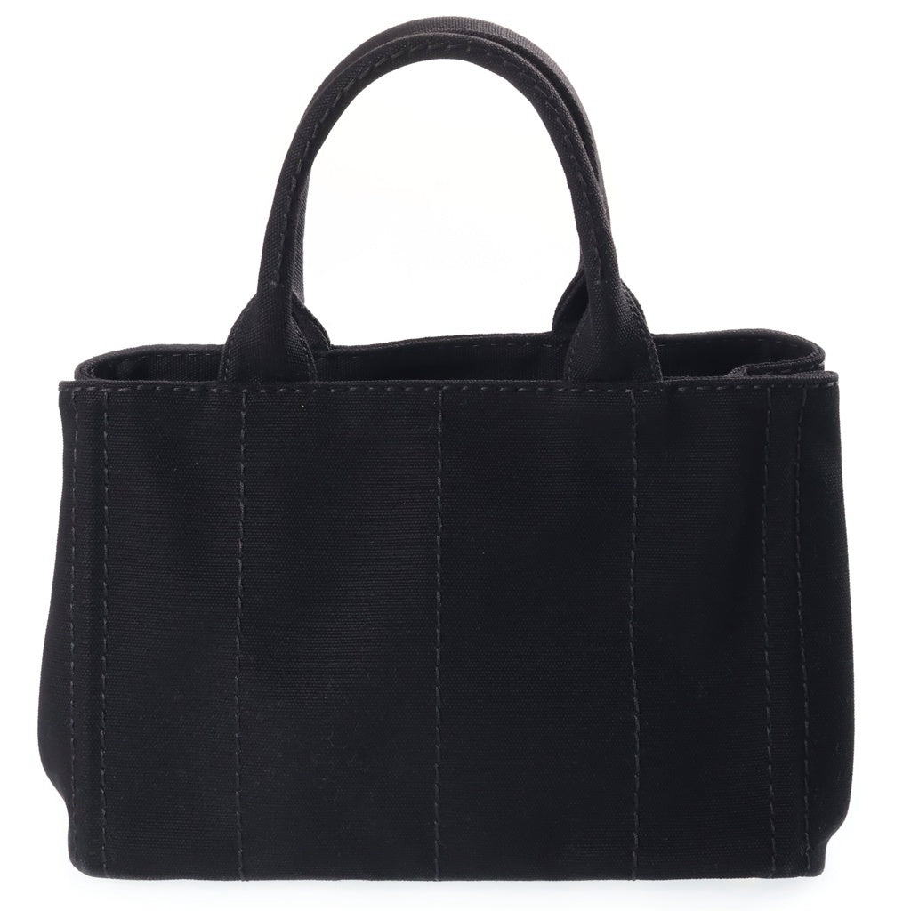 PRADA(プラダ) カナパ トライアングルロゴプレート キャンバス 2WAY ハンド ショルダー トートバッグ ブラック ゴールド金具 1BG439 レディース