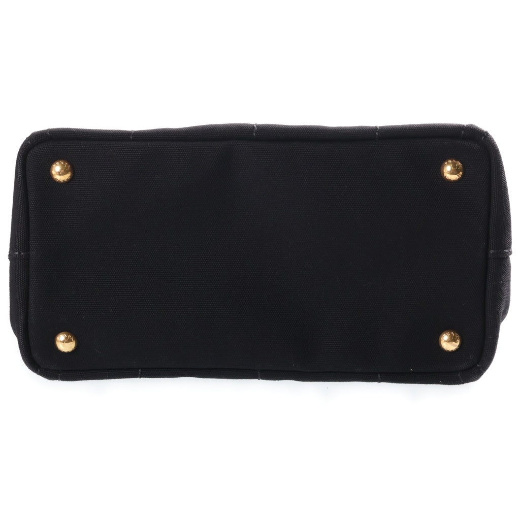 PRADA(プラダ) カナパ トライアングルロゴプレート キャンバス 2WAY ハンド ショルダー トートバッグ ブラック ゴールド金具 1BG439 レディース