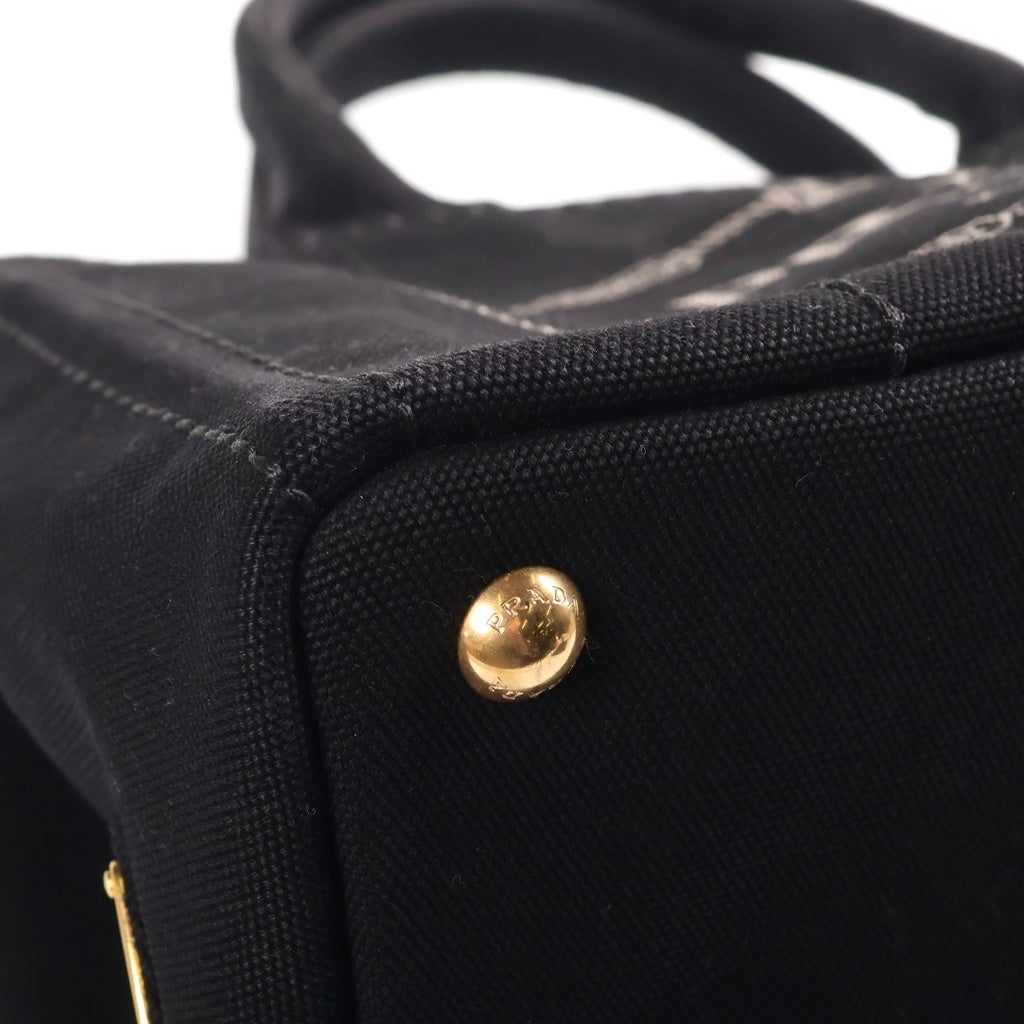 PRADA(プラダ) カナパ トライアングルロゴプレート キャンバス 2WAY ハンド ショルダー トートバッグ ブラック ゴールド金具 1BG439 レディース