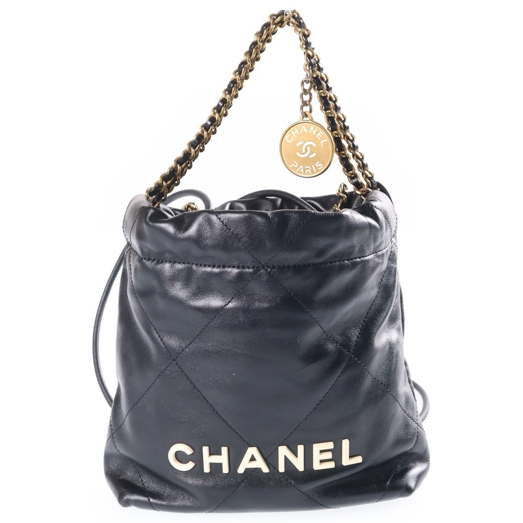 CHANEL(シャネル) シャネル22 ミニ チェーンショルダーバッグ ブラック カーフスキン AS3980 ゴールド金具 レディース