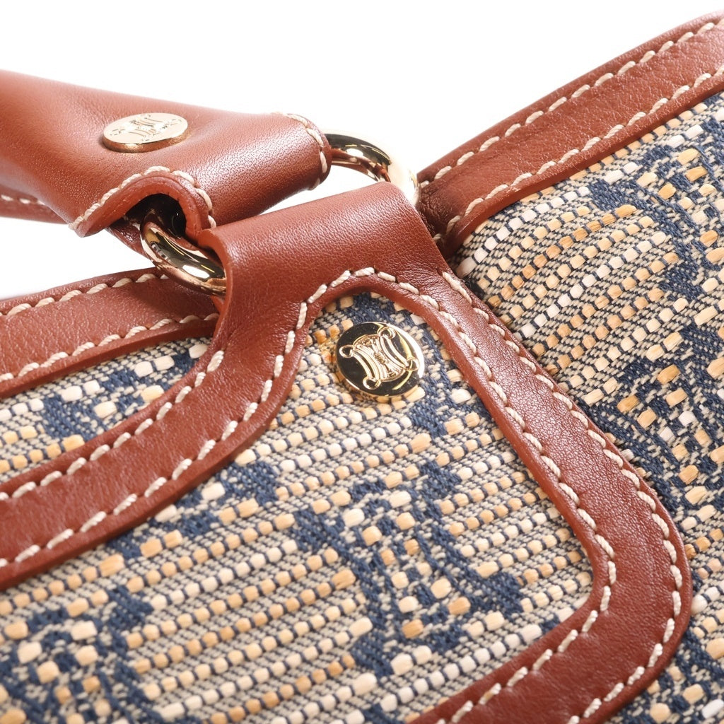 CELINE(セリーヌ) マカダム ブギーバッグ ハンドバッグ アイボリー×ブラウン レザー×キャンバス ゴールド金具 レディース