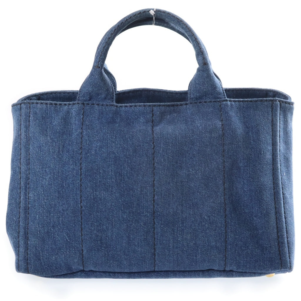 PRADA(プラダ) カナパM 2wayハンドバッグ ショルダーバッグ インディゴブルー デニム ゴールド金具 レディース