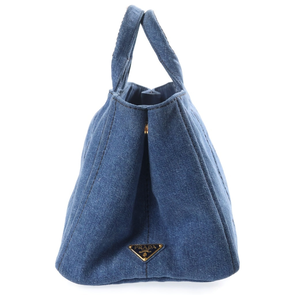 PRADA(プラダ) カナパM 2wayハンドバッグ ショルダーバッグ インディゴブルー デニム ゴールド金具 レディース