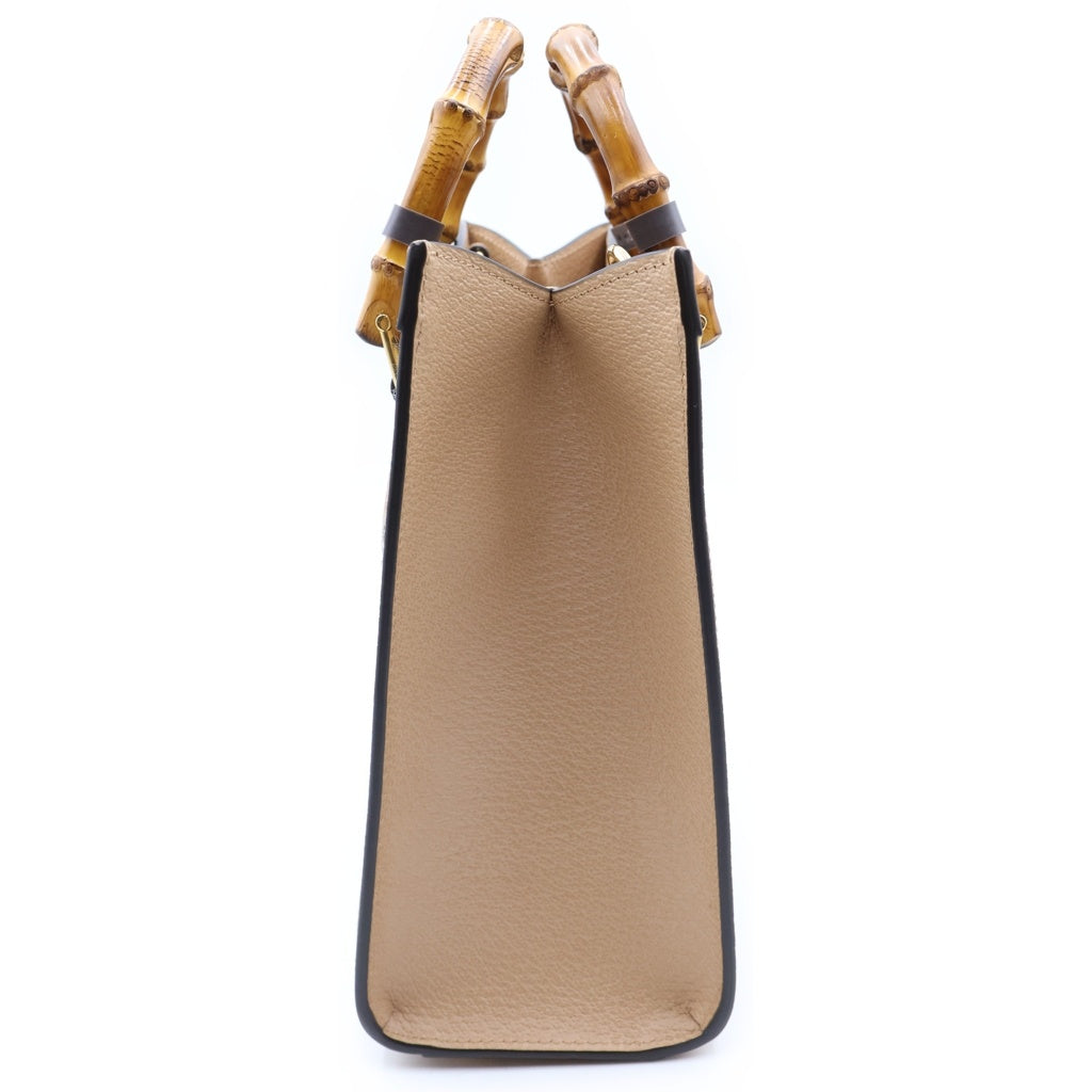 GUCCI(グッチ) ×HOSOO 細尾 ダイアナ スモール 西陣織 バンブー キャンバス レザー 2WAY ハンド ショルダーバッグ ベージュ 702721