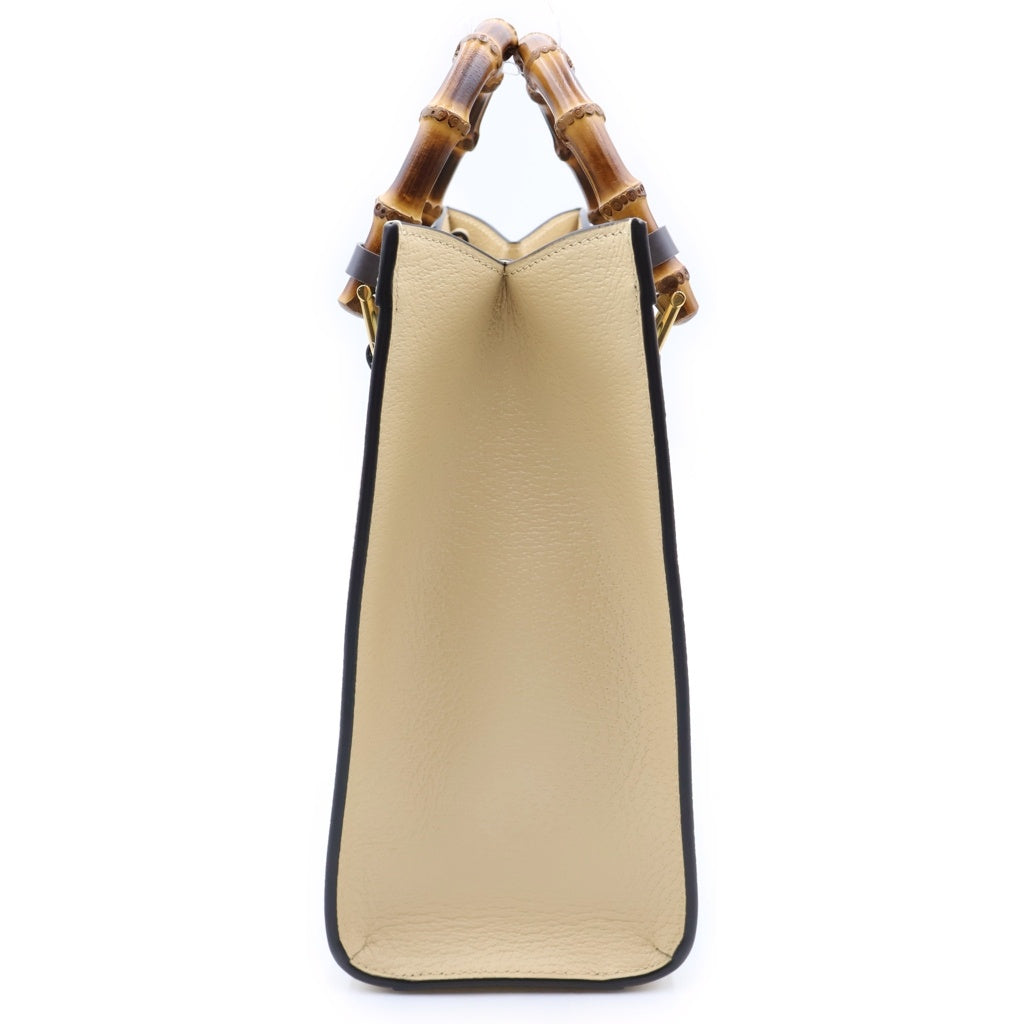 GUCCI(グッチ) ×HOSOO 細尾 ダイアナ スモール 西陣織 バンブー キャンバス レザー 2WAY ハンド ショルダーバッグ ベージュ/ライトブルー 702721 レディース