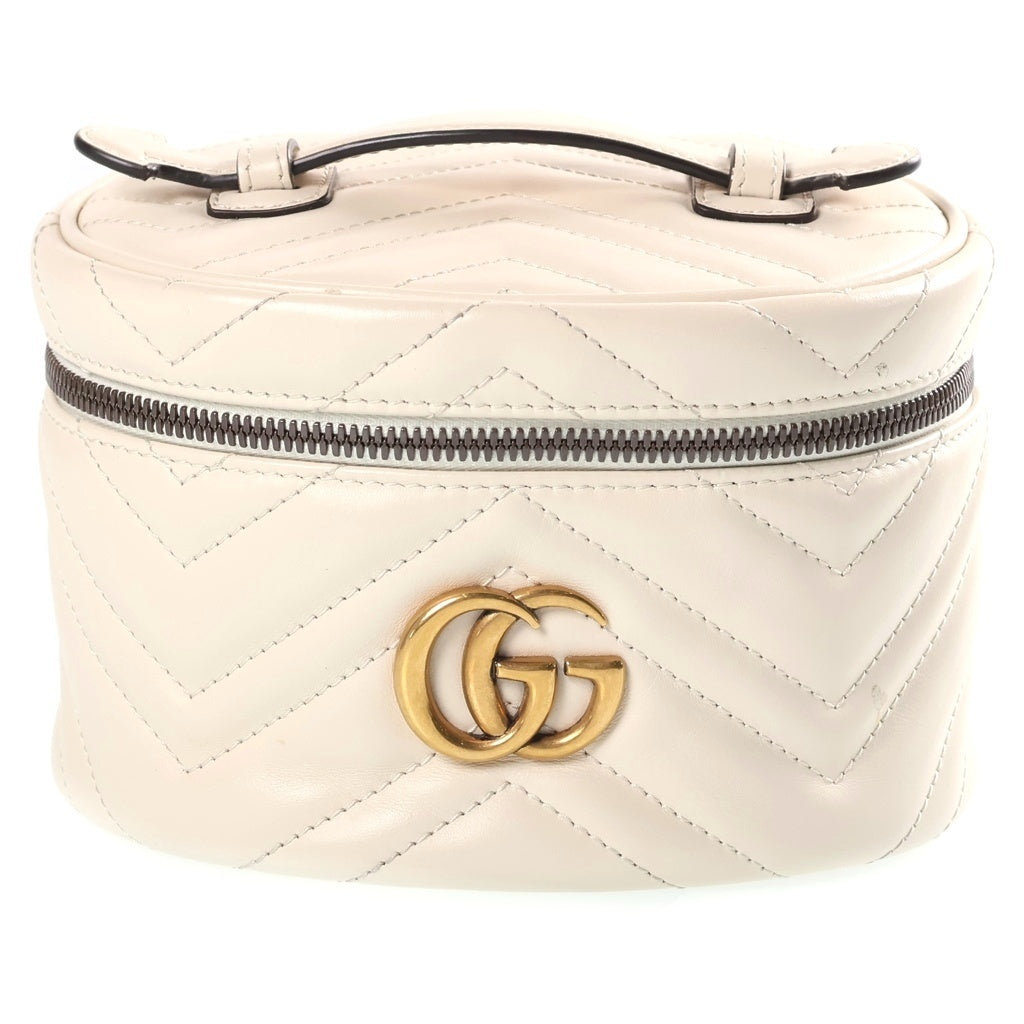 GUCCI(グッチ) GGマーモント バニティバッグ ポーチ ケース ホワイト レザー 624615 ゴールド金具 レディース