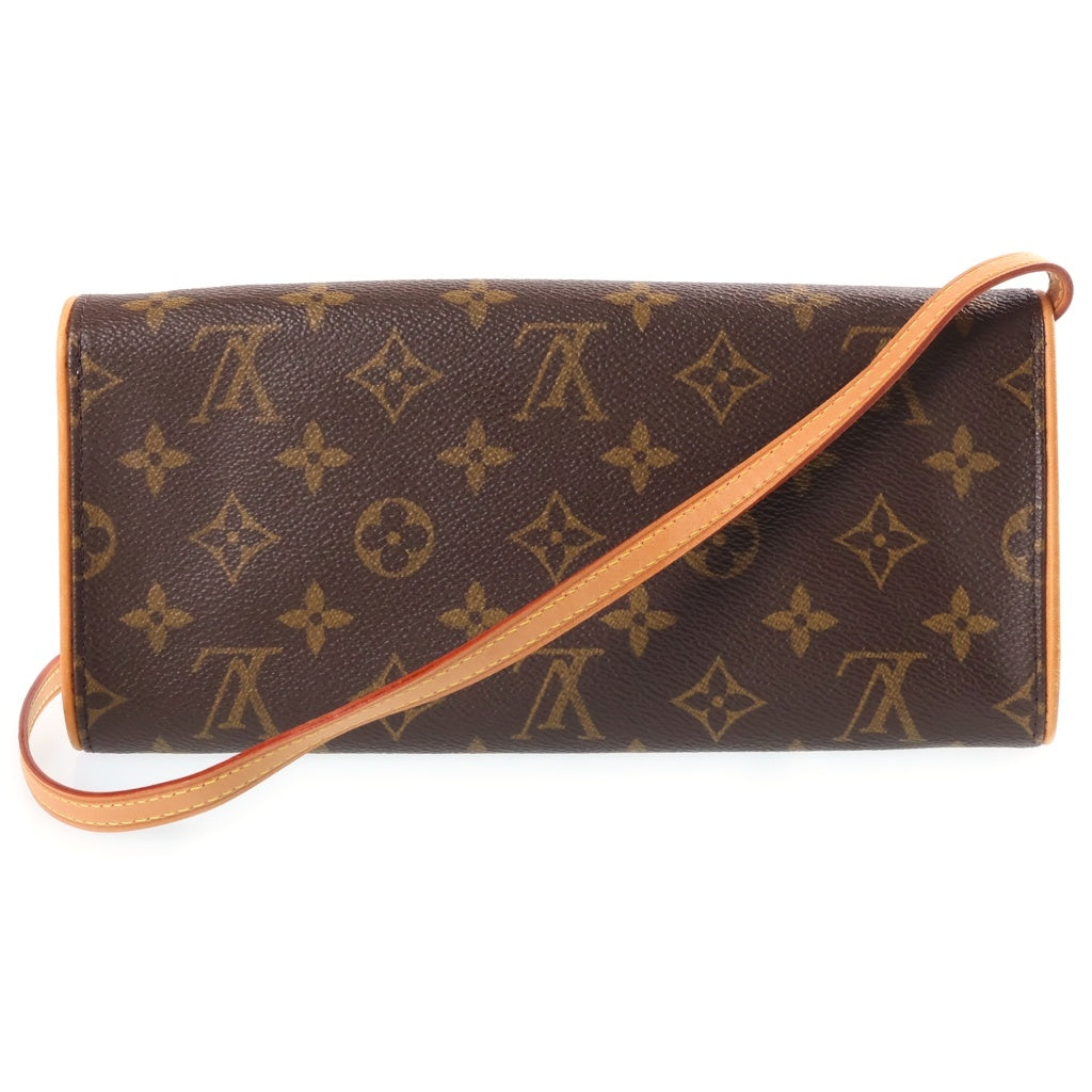 LOUIS VUITTON(ルイヴィトン) モノグラム ポシェットツインGM ミニショルダーバッグ ブラウン レザー×PVC M51852 ゴールド金具 レディース