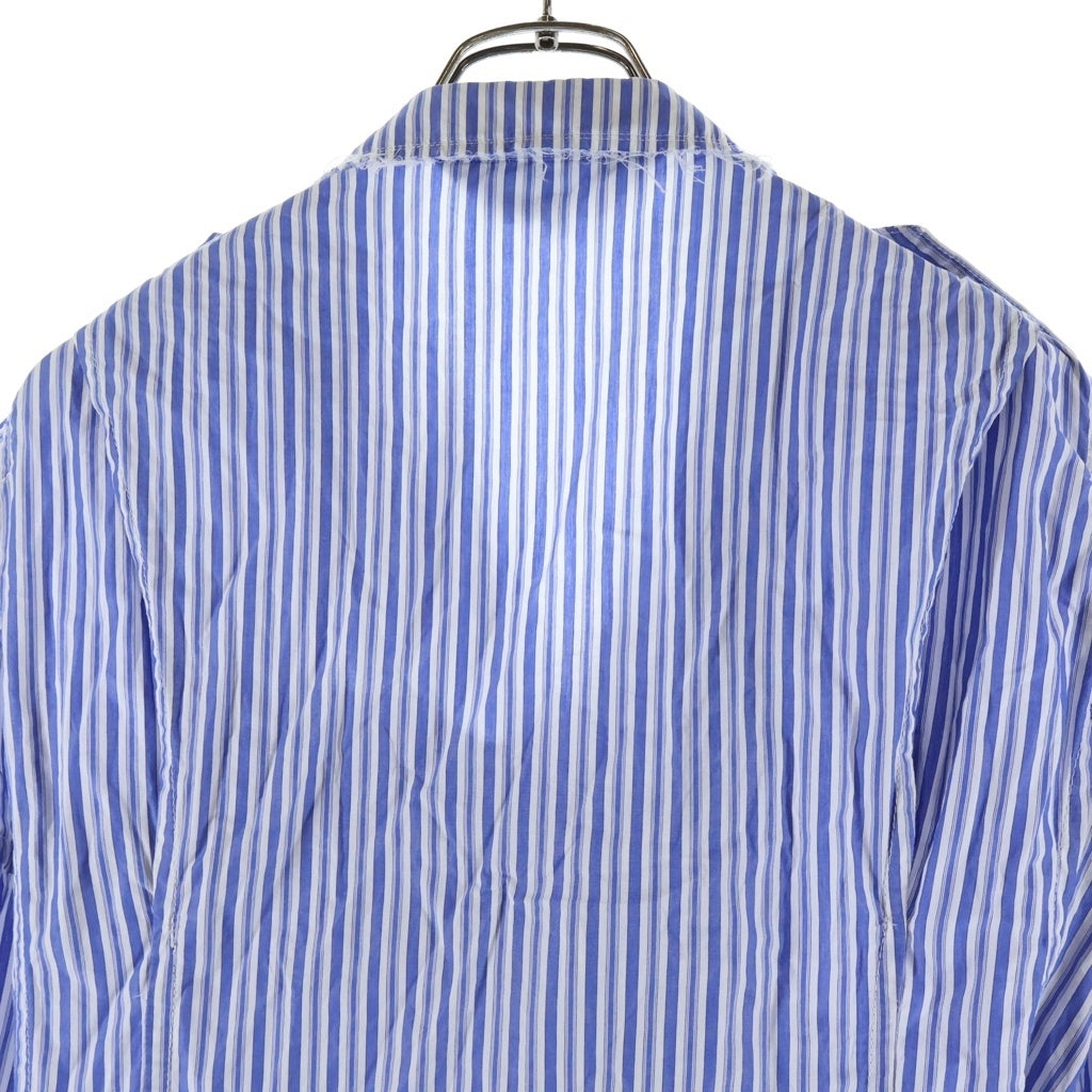 COMME des GARCONS HOMME PLUS(コムデギャルソンオムプリュス) 16SS コットンストライプ アシンメトリー ライダースジャケット ホワイト×ブルー S PQ-B042