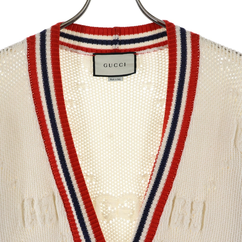 GUCCI(グッチ) シルヴィ ウェブ ニット カーディガン ホワイト×レッド 574182 XKARR