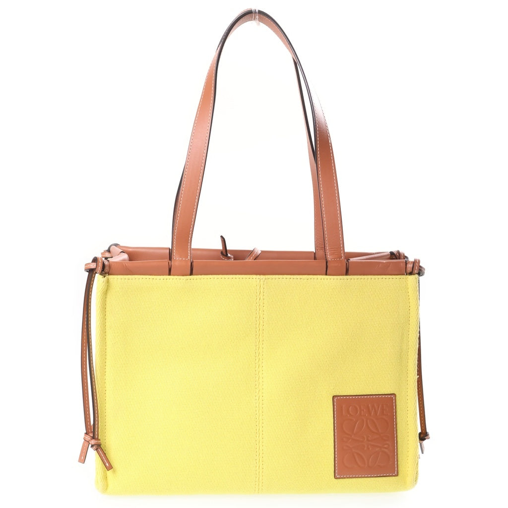 LOEWE(ロエベ) クッショントートバッグ ハンドバッグ イエロー×ブラウン レザー×キャンバス レディース