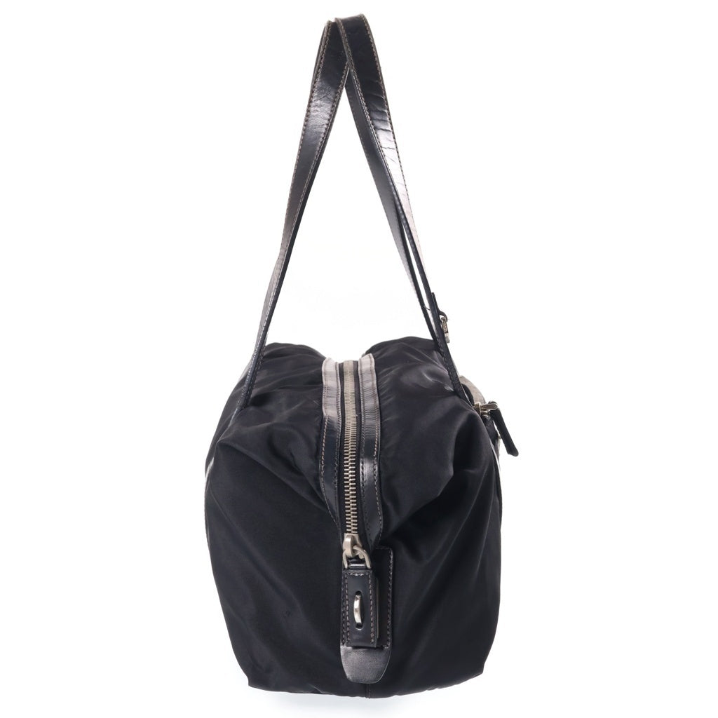 PRADA(プラダ) トライアングルロゴ ハンドバッグ レザー×ナイロン シルバー金具 レディース