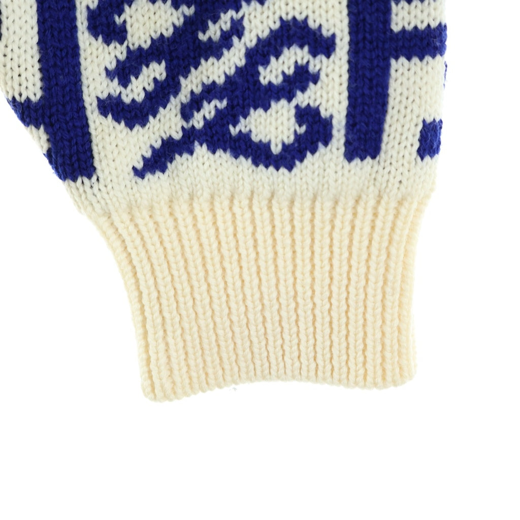 FENDI(フェンディ) クルーネック ロゴデザイン ボア ニット セーター アイボリー×ブルー #52 レディース