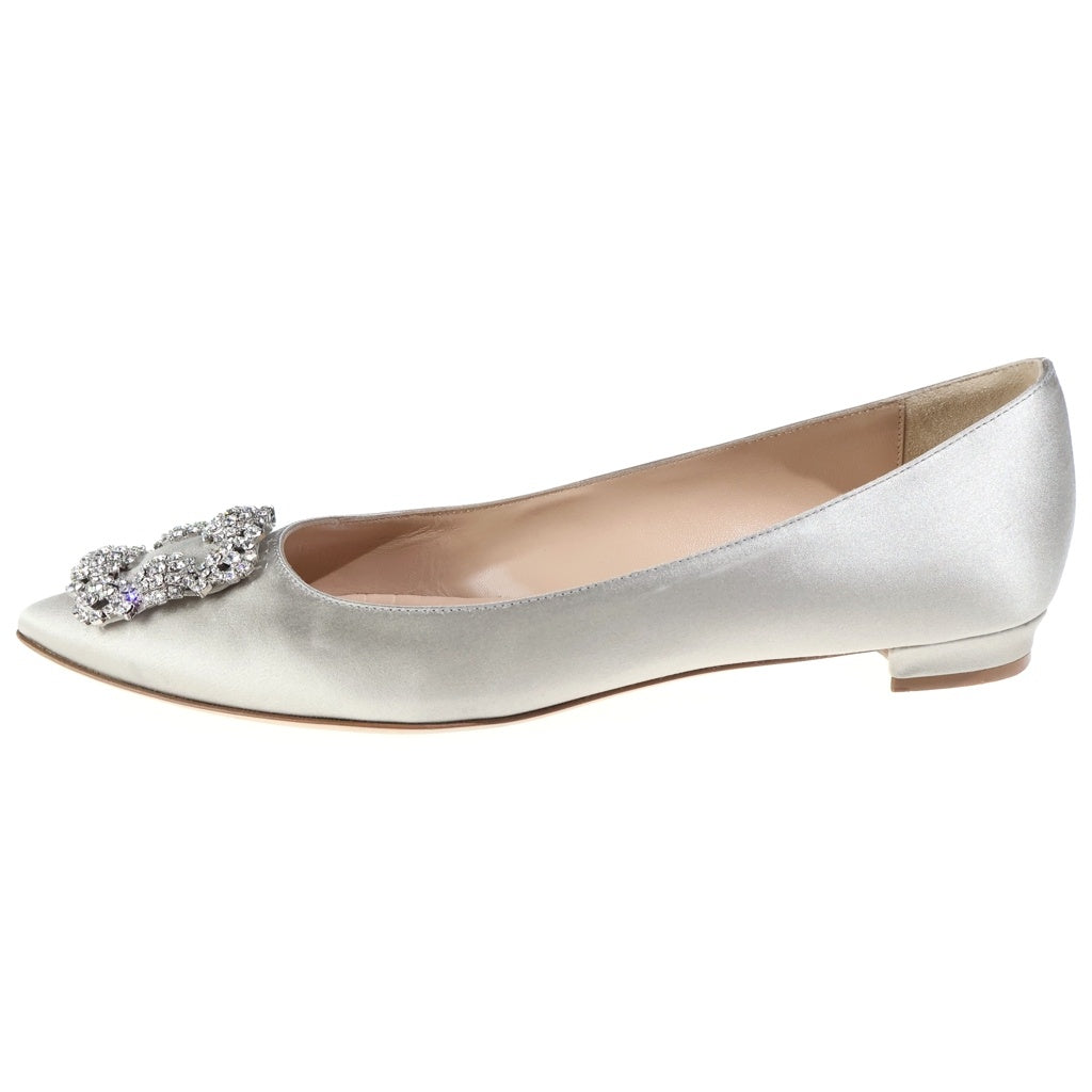 MANOLO BLAHNIK(マノロブラニク) ハンギシ フラットパンプス ラインストーン シルバー レディース