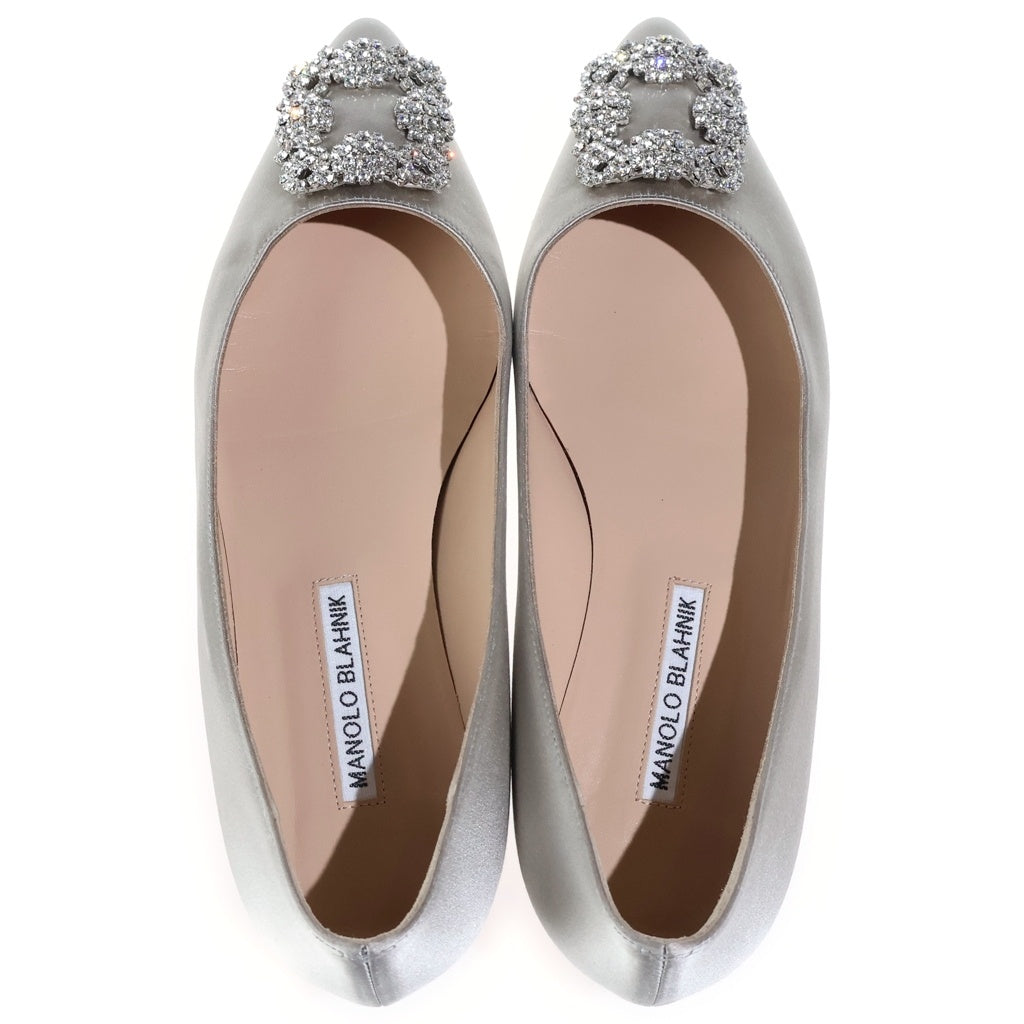 MANOLO BLAHNIK(マノロブラニク) ハンギシ フラットパンプス ラインストーン シルバー レディース