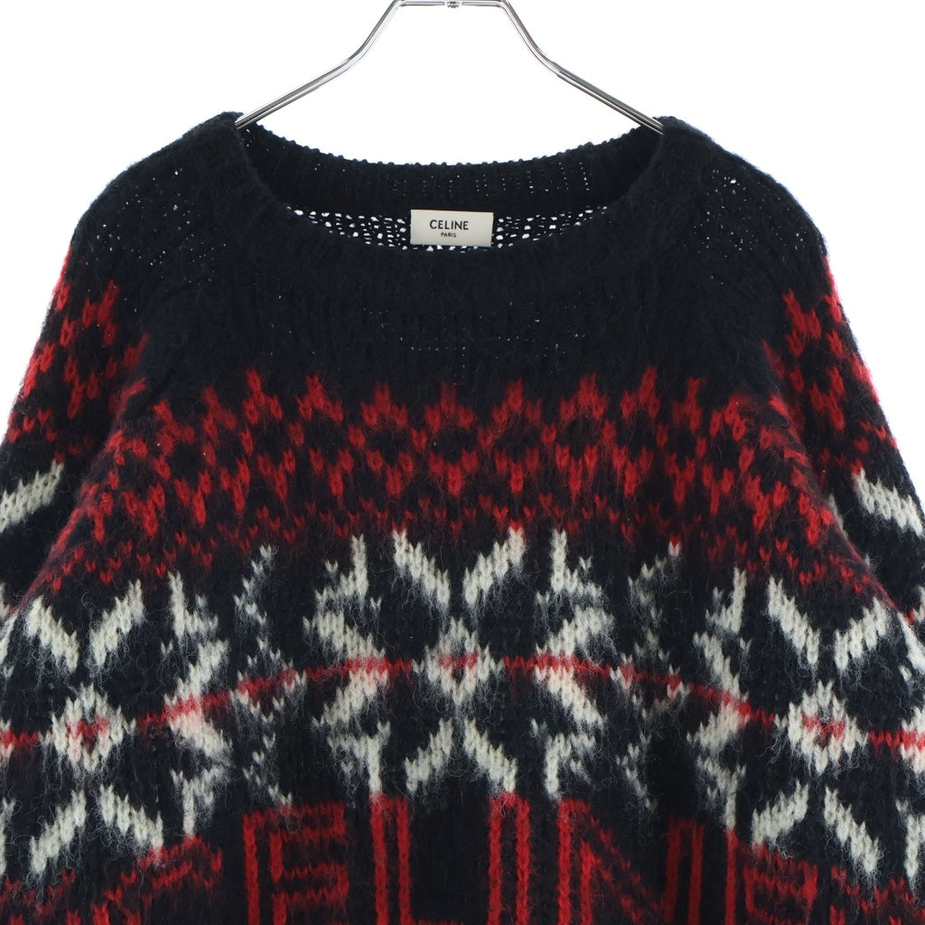 CELINE(セリーヌ) 22AW フェアアイル ロゴニットクルーネックセーター ウール ブラック/レッド 2AA80628S