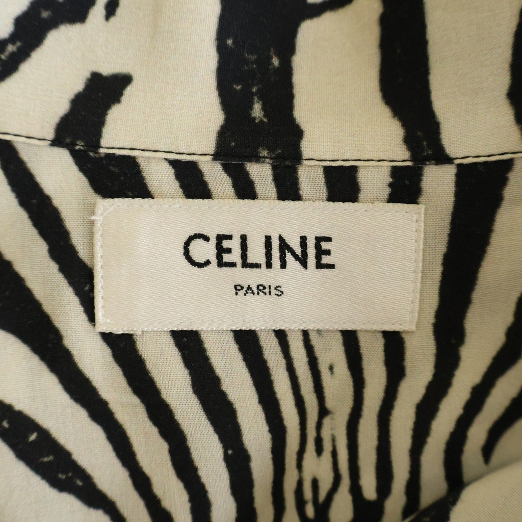CELINE(セリーヌ) 22SS ゼブラプリント オープンカラー ハワイアンシャツ ホワイト ブラック 2C517346Q レディース
