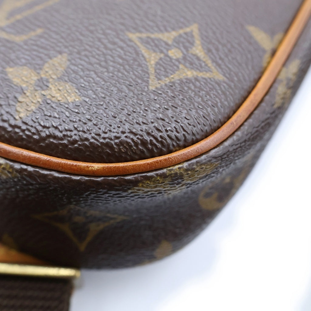 LOUIS VUITTON(ルイヴィトン) モノグラム ポシェットガンジュ ショルダーバッグ ミニバッグ ブラウン レザー×PVC M51870 ゴールド金具 レディース