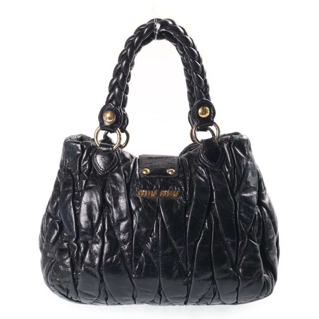 miumiu(ミュウミュウ) マテラッセ ラムスキン レザー ハンドバッグ ゴールド/シルバー金具 ブラック レディース