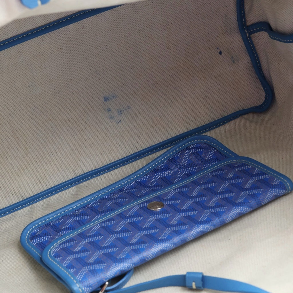 GOYARD(ゴヤール) サンルイPM PVC コーティングキャンバス レザー トートバッグ ブルー レディース