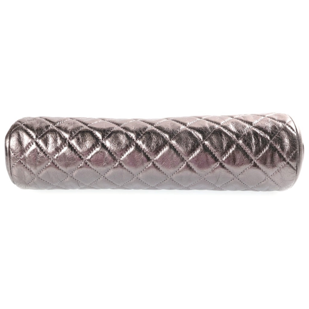 CHANEL(シャネル) マトラッセ ラムスキン メタリックレザー がま口 クラッチ セカンドバッグ シルバー金具 シルバー 12番台 レディース
