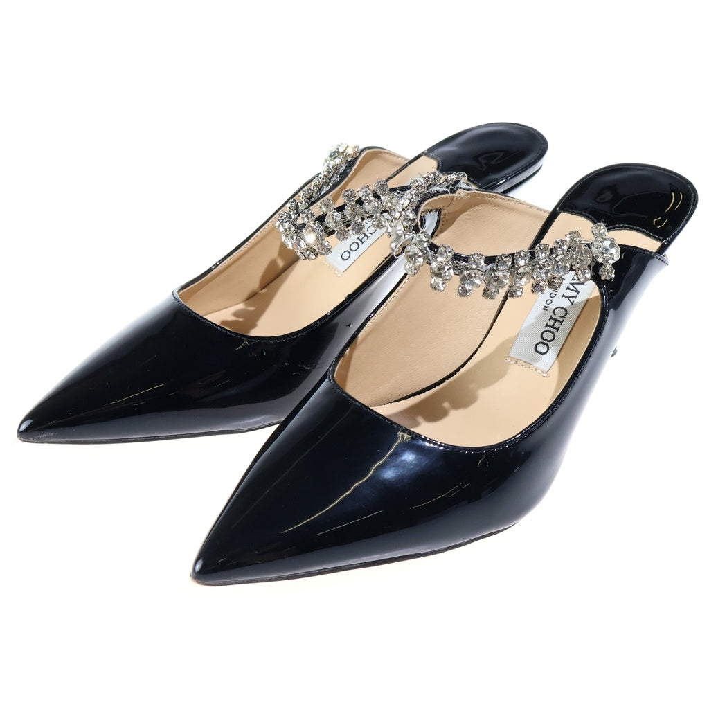 JIMMY CHOO(ジミーチュウ) クリスタル ラインストーン ハイヒールパンプス ブラック パテントレザー #37 レディース