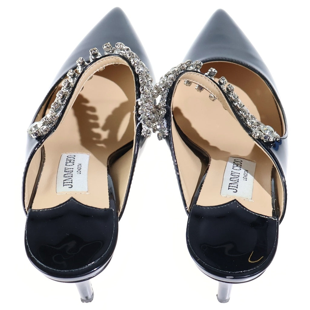 JIMMY CHOO(ジミーチュウ) クリスタル ラインストーン ハイヒールパンプス ブラック パテントレザー #37 レディース